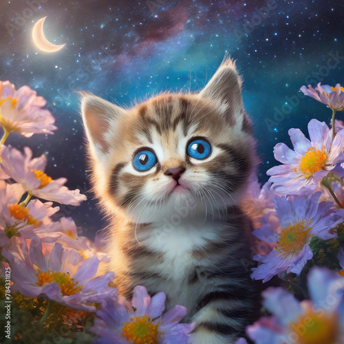 밤하늘 아래 아기 고양인 photo