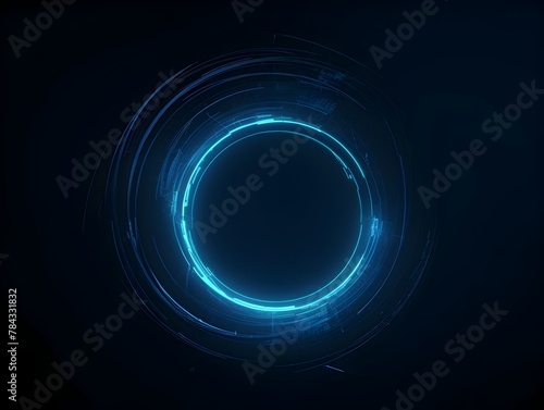Futuristic Digital Circles of Glowing Blue Lights in Cyberspace Network Information Decay