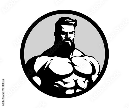 Bodybuilder silhouette illustration. Gym logo. Muscle fitness. Workout.