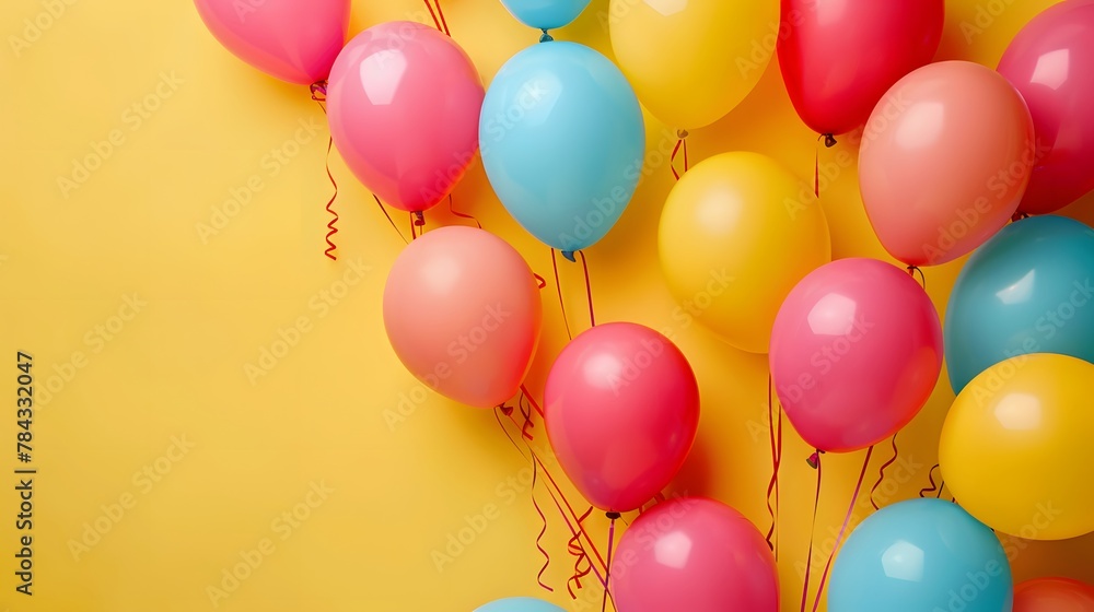 Balloon Bonanza! Birthday Chaos with Balloons Framing a Fun Scene and Pastel Yellow Background.