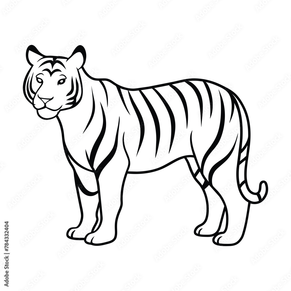 Naklejka premium Line art illustration of a tiger in black and white