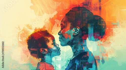 An illustration depicting a mother with a child. International Children's Day. photo
