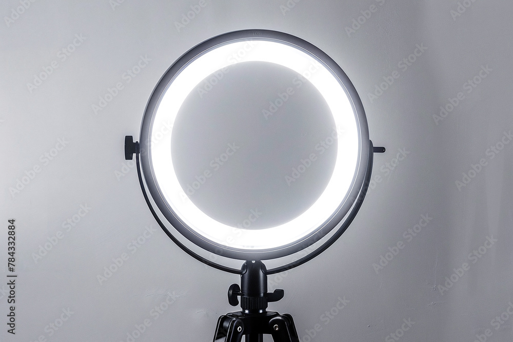 Round studio lamp or room spotlight with soft light for comfortable indoor lighting on gray background Round studio lamp or room spotlight with soft light for comfortable indoor lighting on gray background