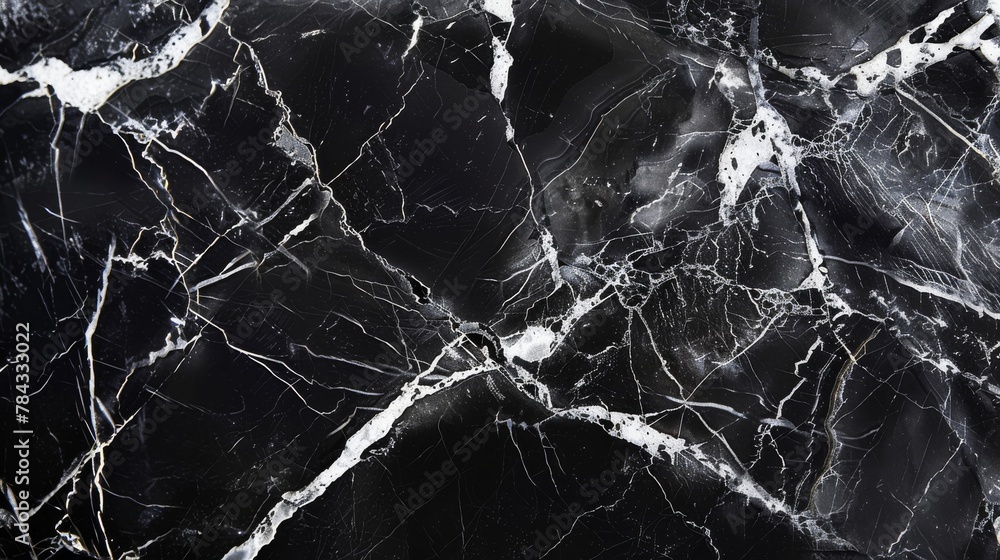 Detailed image of a luxurious black marble slab with natural white ...