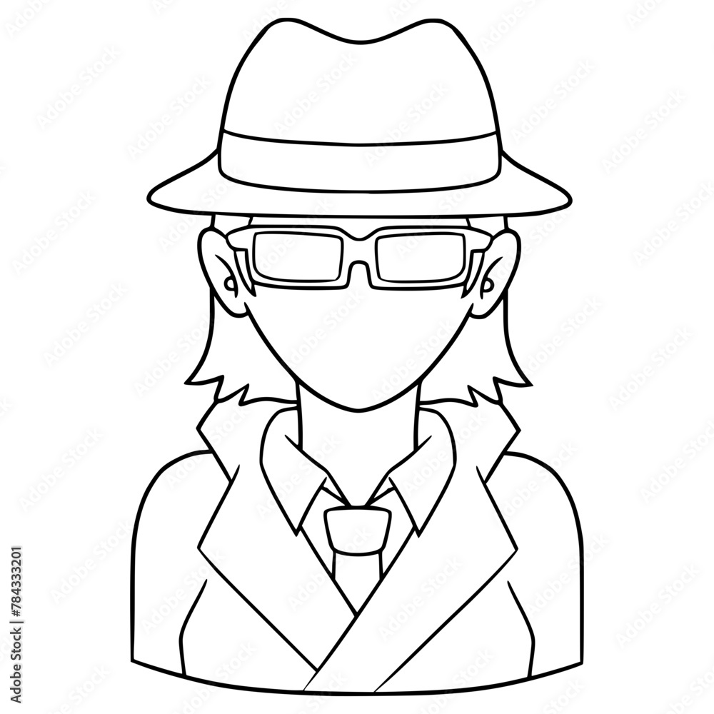 faceless woman detective illustration hand drawn outline vector	