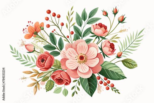  watercolor-dog-rose-bouquet--corner-composition vector illustration 
