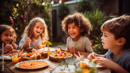 kids celebrating birthday party with candles at birthday party