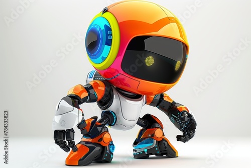 3D illustration of a cartoon robot, colorful and friendly, in a playful pose, suitable for children media © Fokasu Art