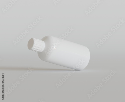 White Blank Bottle For Medicine Or Beauty Product on Bright Background, Copy Space. Empty Space. Minimalism. 3d rendering.