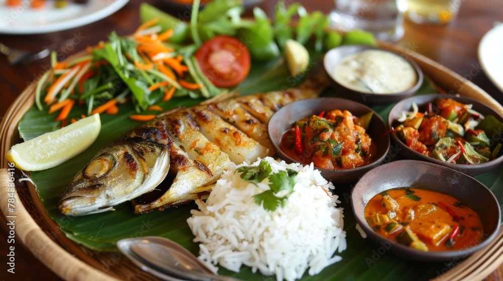 Simple yet delicious fish thali in one of the popular hotels at Dona Paula in Goa, India. Simple yet delicious fish thali in one of the popular hotels at Dona Paula in Goa, India.