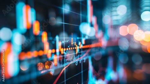 Statistic graph stock market data and finance indicator analysis from LED display. including finance statistic graph stock market education or marketing analysis. Stock analysis indicator photo