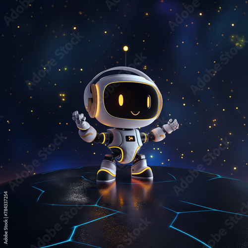 Cute robot character for education on stars sky background. Generative AI