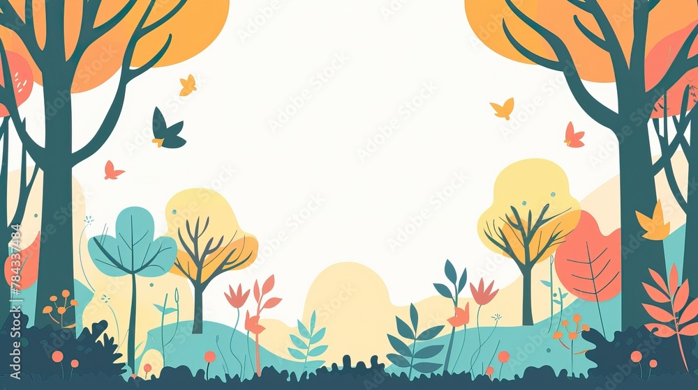 Flat style illustration of a forest during the spring season Flat style illustration of a forest during the spring season