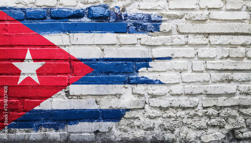 Flag of cuba painted on old brick wall (vintage style) copy space for your text or design 