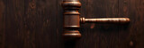  Wooden judge's hammer on wooden table and dark background, Judge's gavel on brown plank table law and justice concept 