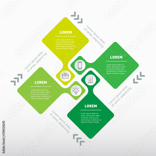 Template of Info graphic with 4 parts or processes. Presentation of Eco friendly business. Infographic of green technology or education process with four steps.