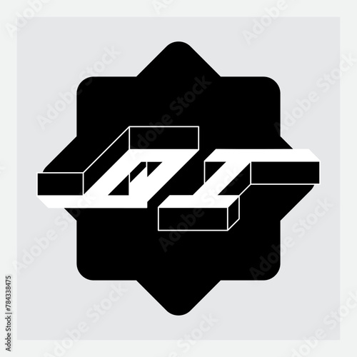 Three-dimension letters Q and I on a substrate. Isometric 3d font for design. QI - monogram or logotype.