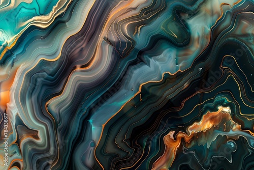 Abstract blue marble texture with color splashes luxury background