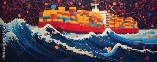 Container cargo freighter at sea, symbolizing international commerce and shipping.