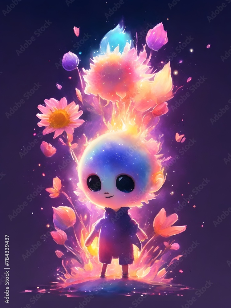 Cute alien with flowers