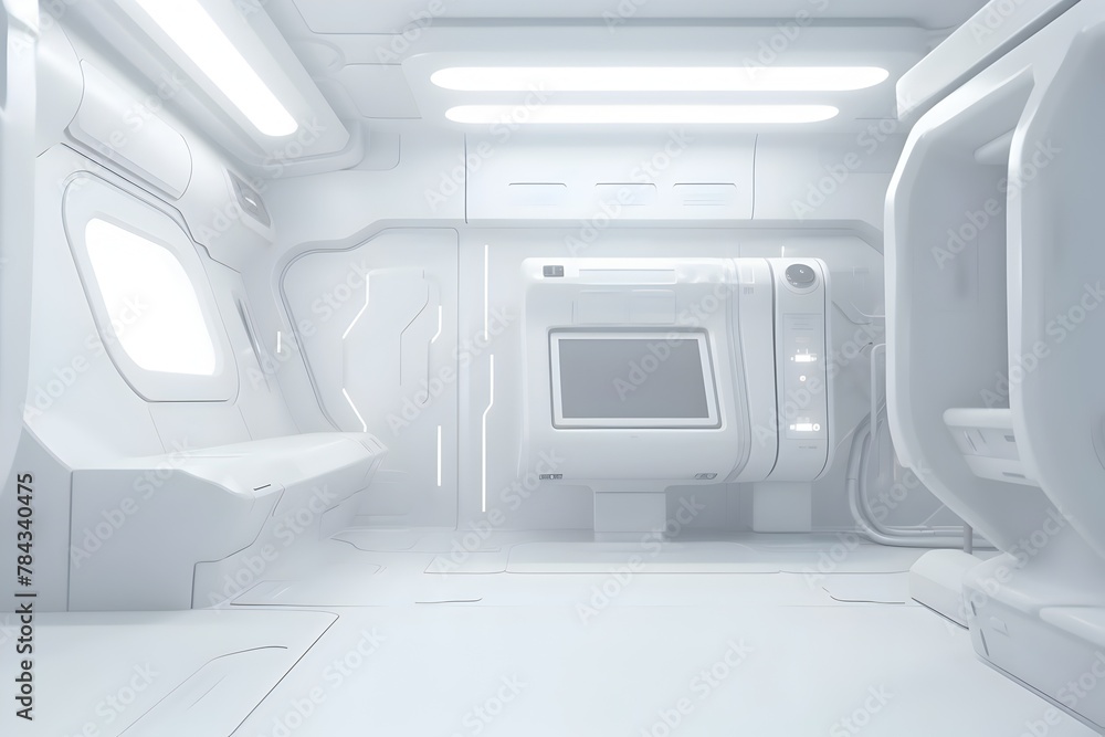 Sleek and Futuristic Sci-Fi Interior of Technological Laboratory or Space Capsule Sleek and Futuristic Sci-Fi Interior of Technological Laboratory or Space Capsule