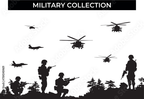 Group of Soldiers Standing on Top of a Hill. A Collection of Military Silhouettes