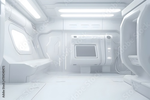 Sleek and Futuristic Sci-Fi Interior of Technological Laboratory or Space Capsule