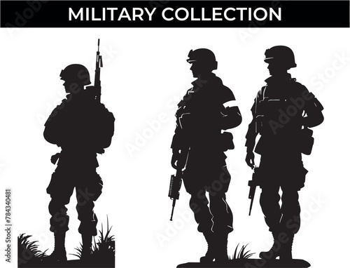 Silhouette of Soldiers With Guns. A Collection of Military Silhouettes