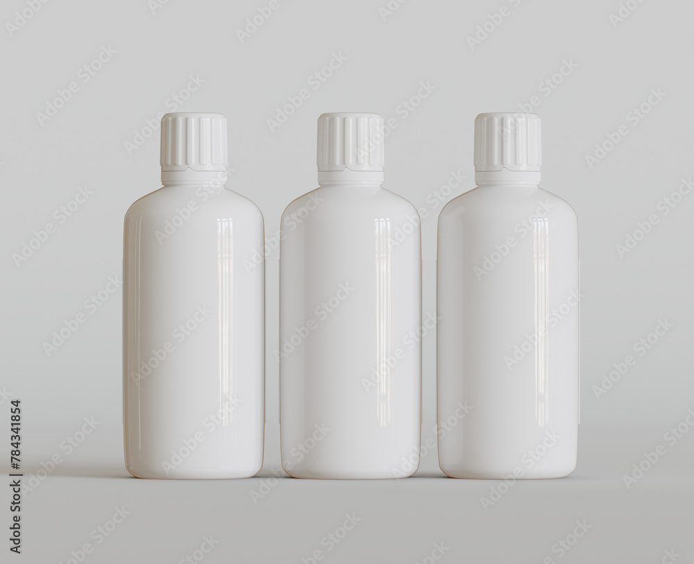 White Blank Bottle For Medicine Or Beauty Product on Bright Background, Copy Space. Empty Space. Minimalism. 3d rendering. White Blank Bottle For Medicine Or Beauty Product on Bright Background, Copy Space. Empty Space. Minimalism. 3d rendering.