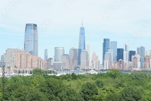 Skyline of New York city skyscrapers against the blue sky