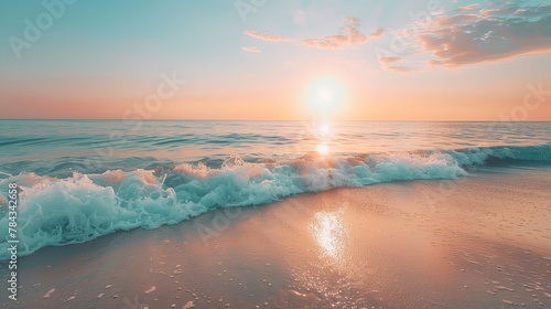 Imagine the tranquil scene of a sunrise casting its golden glow upon the water, painting the sky with hues of pink, orange, and blue. It's an early summer morning