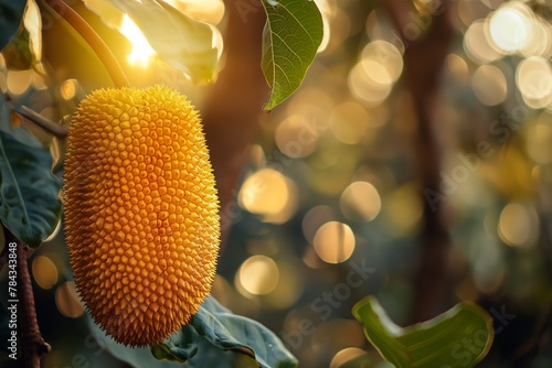 yellow fruit on tree branch with sunlight in background near leaves
