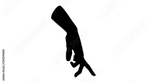 Hand fingers showing little man, black isolated silhouette