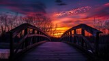 Silhouette shot of the wooden bridge 