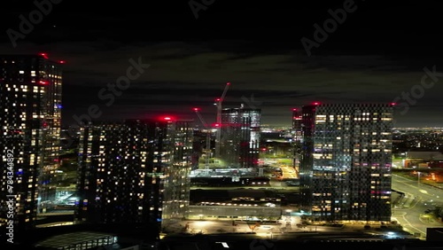 Drone view of a citscape at night photo