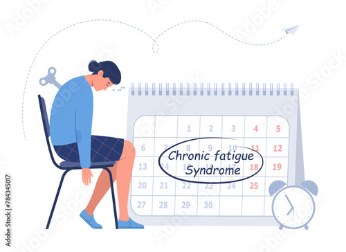 Chronic Fatigue syndrome. Fatigued female is in emotional burnout, no energy, detailed exhausted. Professional burnout