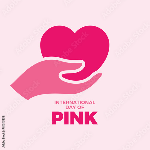 International Day of Pink in April poster vector illustration. Hand giving heart icon. Template for background, banner, card. Against bullying, discrimination, homophobia, transphobia. Important day