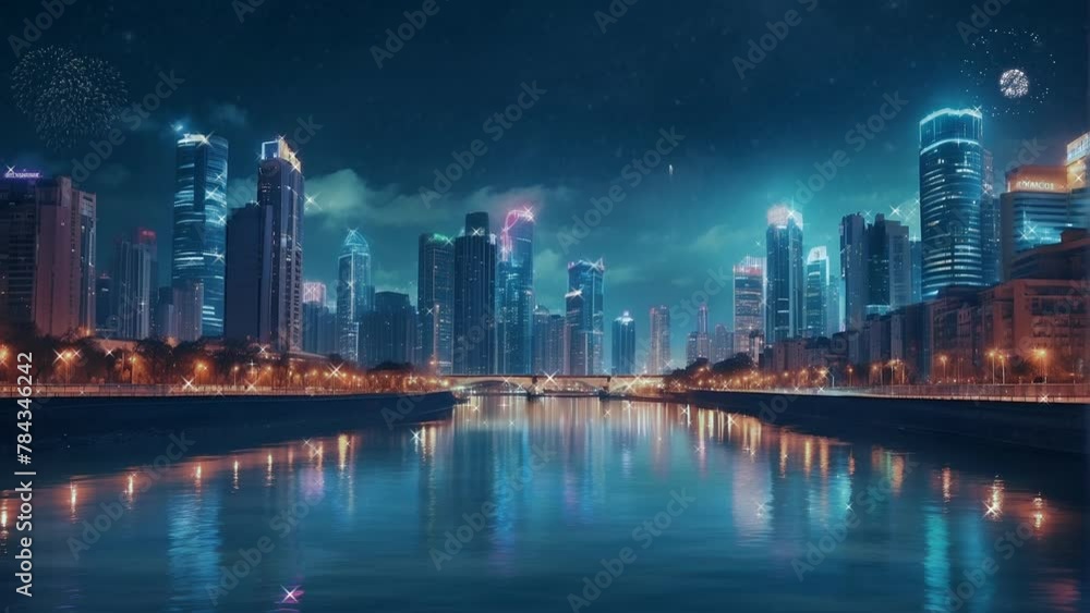 city skyline at night, background, 4k, animation video, Seamless looping, footage, gemerative ai city skyline at night, background, 4k, animation video, Seamless looping, footage, gemerative ai