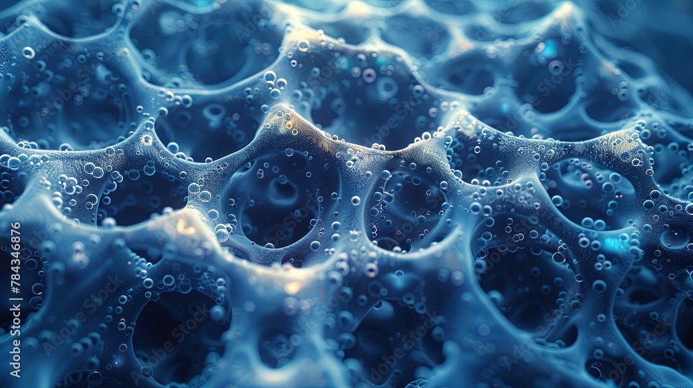 Close-up of a blue bubble-like structure creating a mesmerizing abstract background. Close-up of a blue bubble-like structure creating a mesmerizing abstract background.