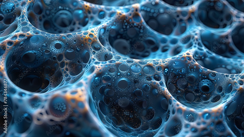 Close-up of a blue bubble-like structure creating a mesmerizing abstract background. Close-up of a blue bubble-like structure creating a mesmerizing abstract background.