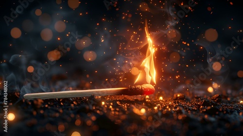 a lit matchstick is on fire with sparks coming out