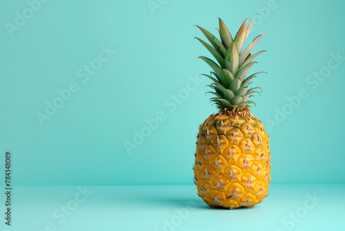 A sun-yellow pineapple on a turquoise background