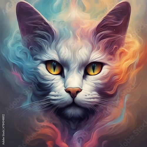 AI generated illustration of a cat with swirling smoke © Wirestock