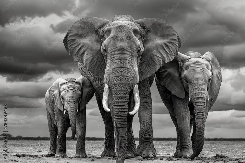 Fototapeta premium A family of African elephants in one shot