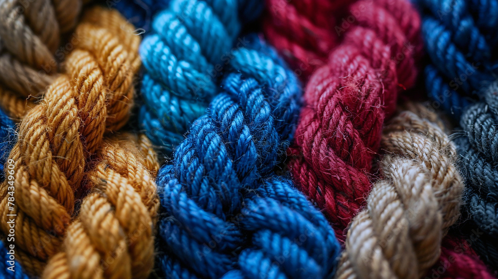 AI-generated illustration of colorful ropes and cords in blue, red, and other hues