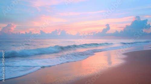  beach at sunrise  with the soft light painting the sky 