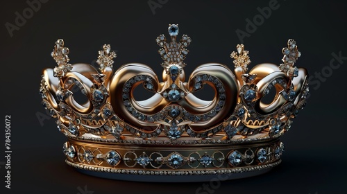 A royal crown adorned with precious gemstones on a black background, symbolizing power, elegance, and opulence