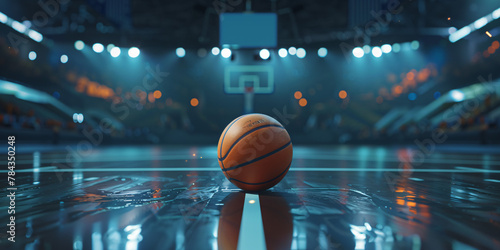 Basketball ball lying on arena floor amidst anticipation of game