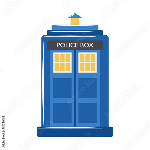 Traditional British police box, abstract travel to London sticker vector illustration