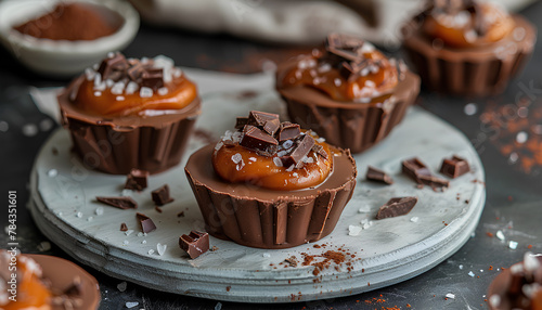 Salted Caramel Chocolate Mousse Cups, natural lighting, flavorful plating